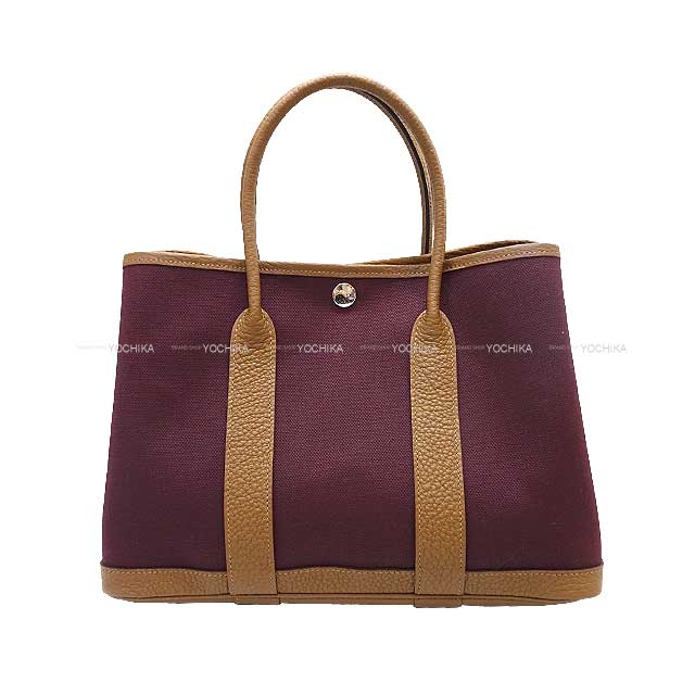 HERMES tote bag Garden Party 30 TPM Alezan/Prune Toile officier/Veau Negonda Silver HW Stamp B[BRAND NEW][Authentic]