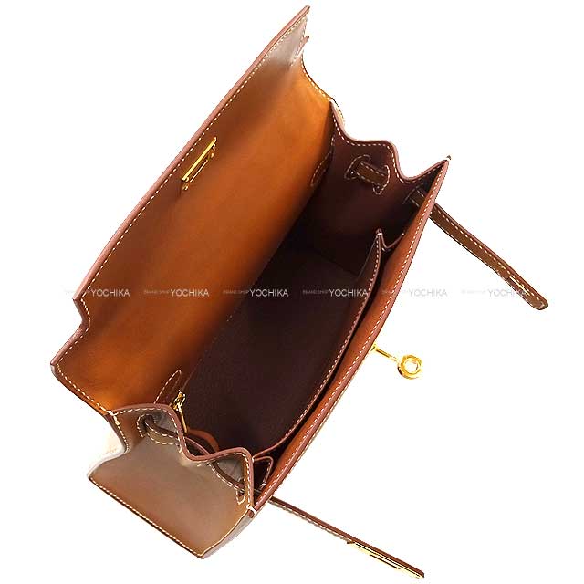 HERMES Shoulder bag Kelly25 Sellier Fauve Veau Barenia Gold HW Stamp U[EXCELLENT][Authentic]