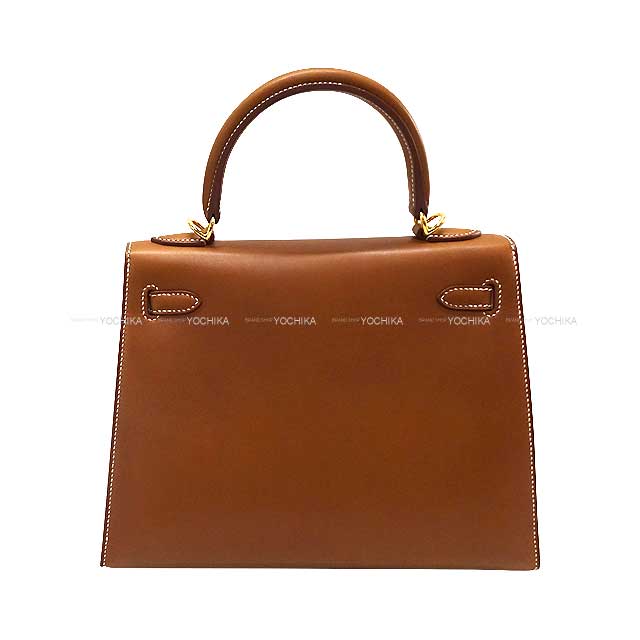 HERMES Shoulder bag Kelly25 Sellier Fauve Veau Barenia Gold HW Stamp U[EXCELLENT][Authentic]