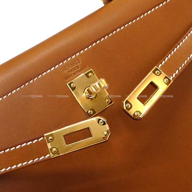 HERMES Shoulder bag Kelly25 Sellier Fauve Veau Barenia Gold HW Stamp U[EXCELLENT][Authentic]