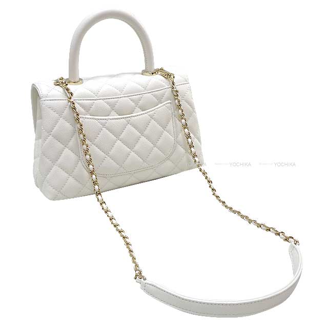 CHANEL Shoulder bag Matelasse COCO Handle XS 24 Top Handle Chain Blanc (White) Graind Calf(Caviarskin) Champagne Gold HW A92990[EXCELLENT][Authentic]