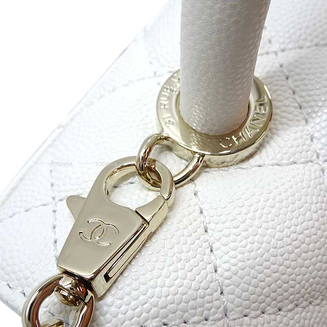 CHANEL Shoulder bag Matelasse COCO Handle XS 24 Top Handle Chain Blanc (White) Graind Calf(Caviarskin) Champagne Gold HW A92990[EXCELLENT][Authentic]