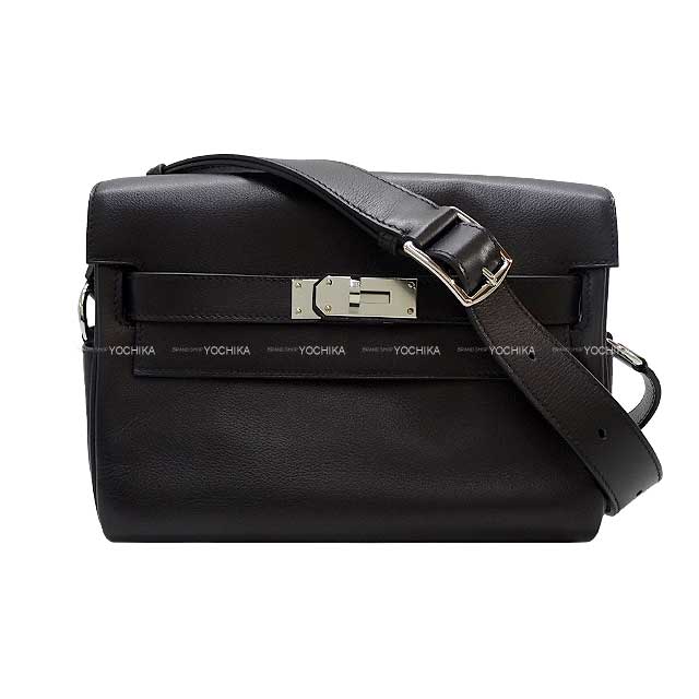 HERMES Shoulder bag Kelly Messenger 24 PM Noir (Black) Evercolor Silver HW Stamp B[EXCELLENT][Authentic]