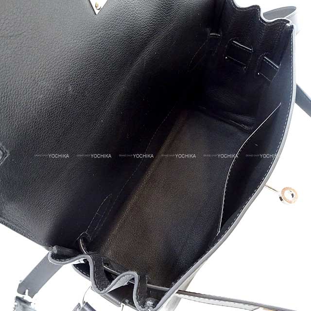 HERMES Shoulder bag Kelly Messenger 24 PM Noir (Black) Evercolor Silver HW Stamp B[EXCELLENT][Authentic]