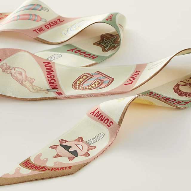 2024SS HERMES scarf Twilly Funny Ice Cream Beige/Cream/Vert Amande Silk100%[BRAND NEW][Authentic]