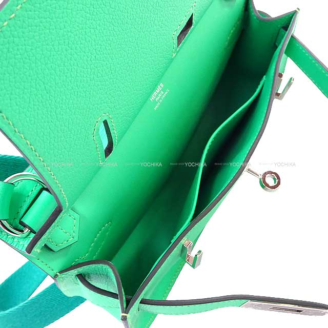 HERMES Shoulder bag Jypsiere Mini Vert comics Evercolor Silver HW Stamp B[EXCELLENT][Authentic]