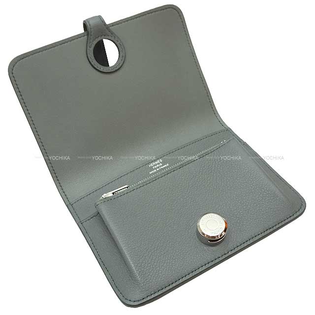 HERMES Bi-fold wallet Dogon Compact Vert Amande Evercolor Silver HW Stamp B[EXCELLENT][Authentic]