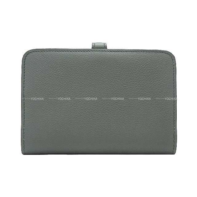 HERMES Bi-fold wallet Dogon Compact Vert Amande Evercolor Silver HW Stamp B[EXCELLENT][Authentic]