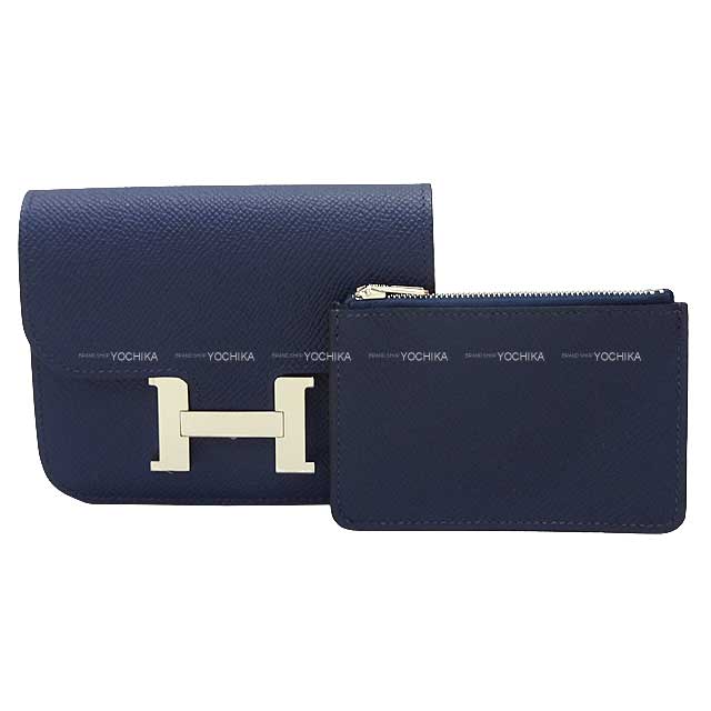 HERMES Bi-fold wallet Constance Slim Bleu navy(7U) Veau Epsom Silver HW Stamp B[BRAND NEW][Authentic]