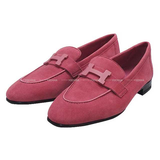 HERMES loafers Moccasin Paris #35 Rose Aphrodite Chevre Velour #35[EXCELLENT][Authentic]