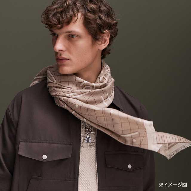 2023 AW HERMES muffler Stall Rectangle Hippograph Beige/Natural/Marron Glace Cashmere70% / Silk30%[BRAND NEW][Authentic]