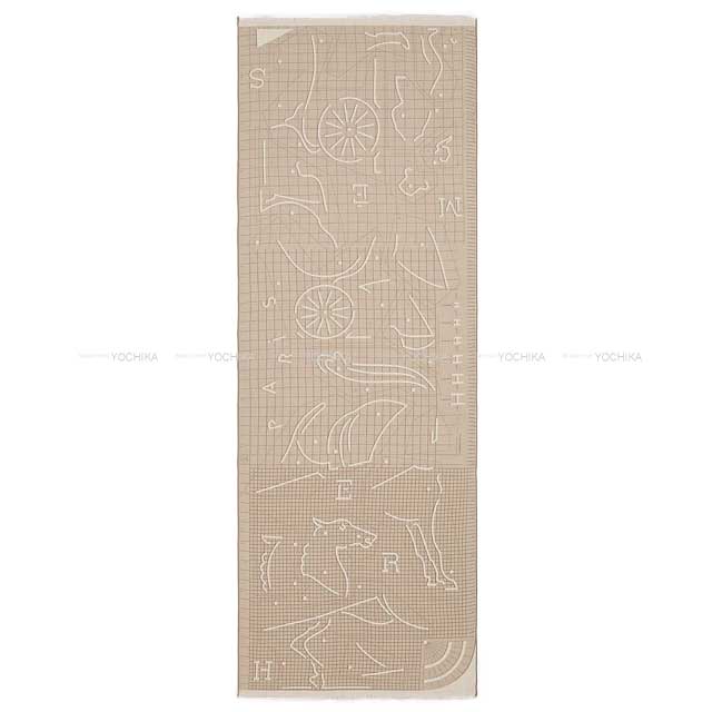 2023 AW HERMES muffler Stall Rectangle Hippograph Beige/Natural/Marron Glace Cashmere70% / Silk30%[BRAND NEW][Authentic]