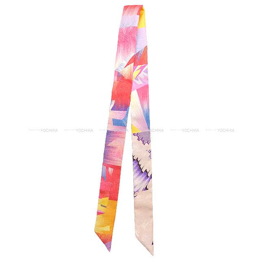 HERMES scarf Twilly doll Kyoto Marble Rose/Multi Color Silk100%[EXCELLENT][Authentic]