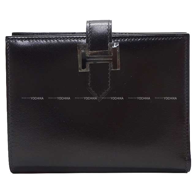 HERMES Bi-fold wallet Bearn Compact SO BLACK Monochrome Noir (Black) Box Calf Black HW Stamp B[EXCELLENT][Authentic]