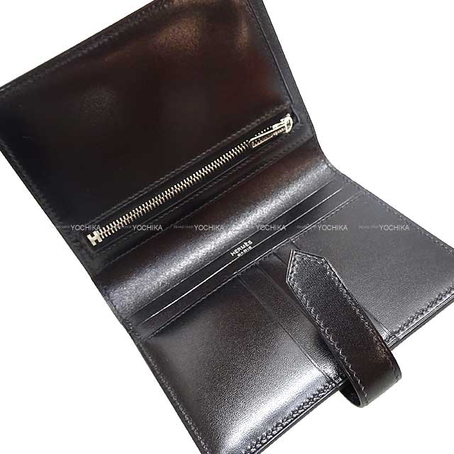 HERMES Bi-fold wallet Bearn Compact SO BLACK Monochrome Noir (Black) Box Calf Black HW Stamp B[EXCELLENT][Authentic]