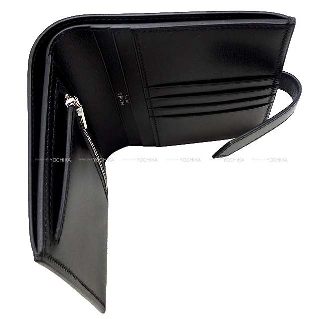 HERMES Bi-fold wallet Bearn Compact SO BLACK Monochrome Noir (Black) Box Calf Black HW Stamp B[EXCELLENT][Authentic]
