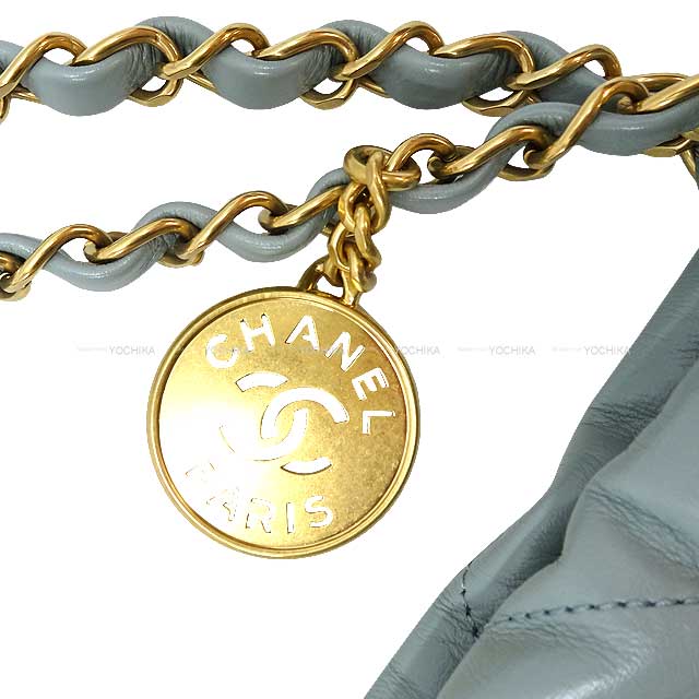 2022 CHANEL Handbag Chanel 22 matelasse with medal charm small hobo Light gray Lambskin Gold HW AS3260[EXCELLENT][Authentic]