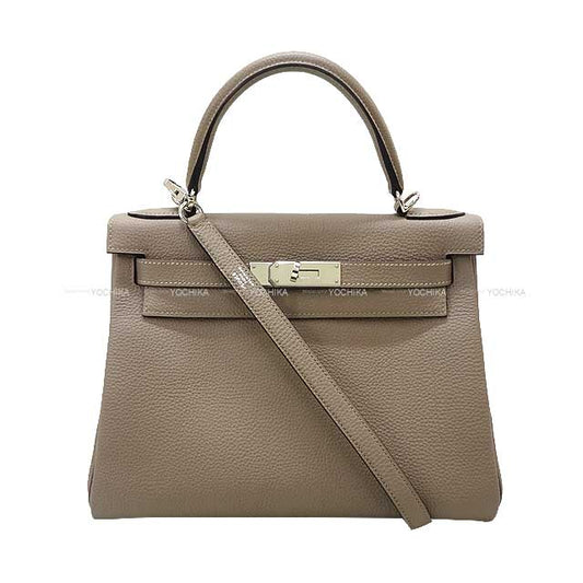[Pre-loved] HERMES Shoulder bag Kelly28 Retourne Gris Asphalte Veau Jonathan Silver HW Stamp C[LIKE NEW][Authentic]
