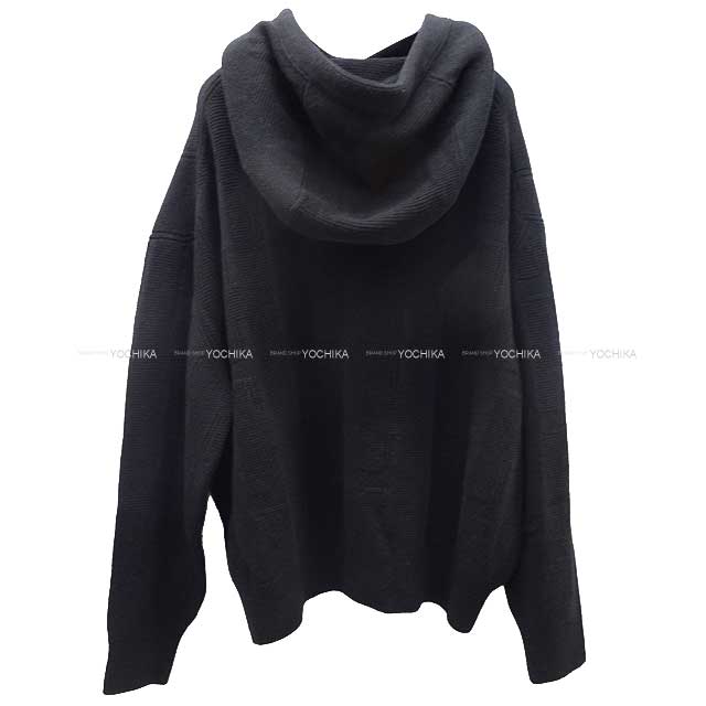 HERMES Sweater H motif Hooded Pullover Knit #44 Noir (Black) Fur 100% 44[EXCELLENT][Authentic]