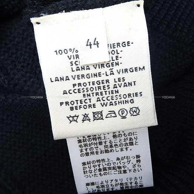 HERMES Sweater H motif Hooded Pullover Knit #44 Noir (Black) Fur 100% 44[EXCELLENT][Authentic]