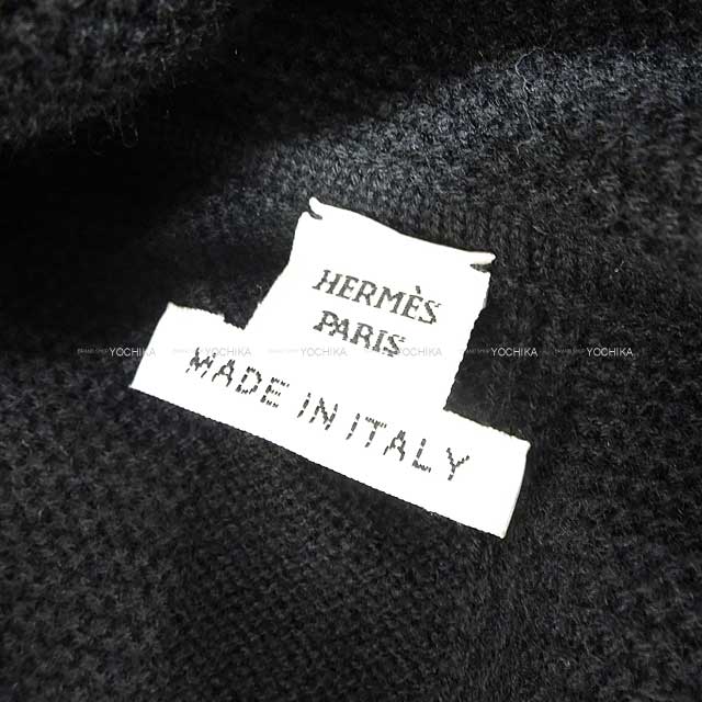 HERMES Sweater H motif Hooded Pullover Knit #44 Noir (Black) Fur 100% 44[EXCELLENT][Authentic]