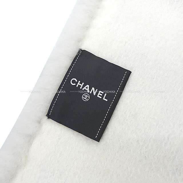 CHANEL muffler COCO Mark Logo Tippet White/Black Mouton[EXCELLENT][Authentic]