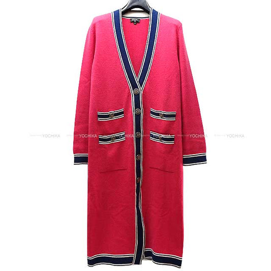 2020 SS CHANEL Cardigan Coco Button Long #34 Pink/Navy/Blanc (White) Cashmere100% 34 P62918[EXCELLENT][Authentic]