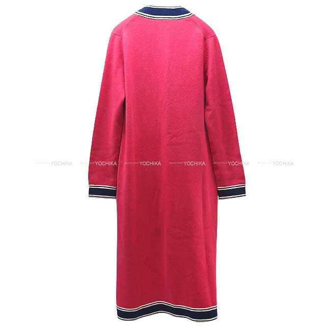 2020 SS CHANEL Cardigan Coco Button Long #34 Pink/Navy/Blanc (White) Cashmere100% 34 P62918[EXCELLENT][Authentic]