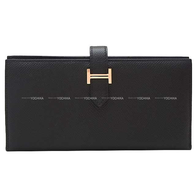 [Pre-loved] HERMES long wallet Bearn Soufflet Noir (Black) Veau Epsom Gold HW Stamp Z[LIKE NEW][Authentic]