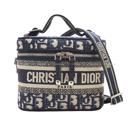 Christian Dior Travel Vanity Small Navy Dior Oblique Embroidery Silver HW S5529VRIW-M928[BRAND NEW][Authentic]