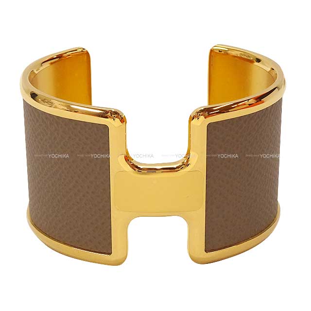 HERMES bangle Leather bracelet Olympe T3 Etoupe Veau Epsom Gold HW[BRAND NEW][Authentic]