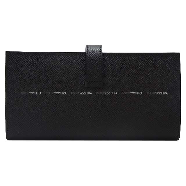 HERMES long wallet Bearn Soufflet Verso Noir (Black) /Bleu navy(7U) Veau Epsom Gold HW Stamp W[BRAND NEW][Authentic]