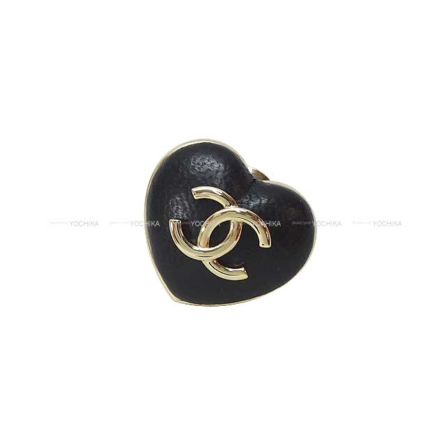 2022 CHANEL broach Pin Heart Broach COCO Mark Noir (Black) Lambskin Champagne Gold HW AB9569[EXCELLENT][Authentic]