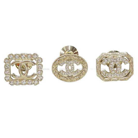 2023 CHANEL broach Coco Mark Three-piece Set Champagne Gold HW[EXCELLENT][Authentic]