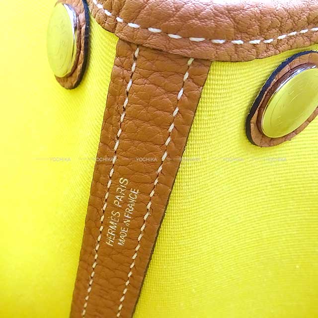 [Pre-loved] HERMES tote bag Garden Party 30 TPM Lime/Toffee Toile officier/Veau Negonda Silver HW Stamp A[LIKE NEW][Authentic]