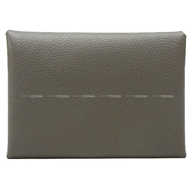 HERMES card holder Calvi Duo Gris Meyer Evercolor Silver HW Stamp B[BRAND NEW][Authentic]