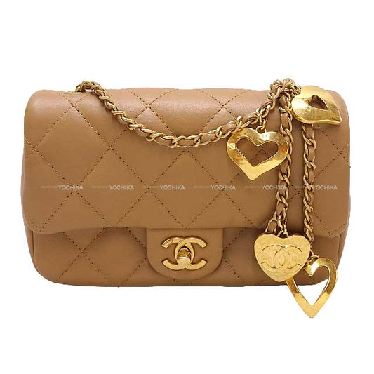 [Pre-loved] CHANEL Shoulder bag Mini Matelasse 18 with Heart Charm Chain Beige Lambskin Gold HW AS3456[LIKE NEW][Authentic]