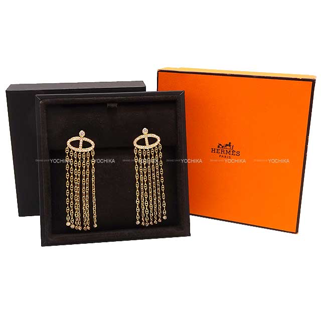 [Pre-loved] HERMES pierced earring Chaine D'ancre Fringe Diamond Au750/Diamond 1.41ct Gold HW[LIKE NEW][Authentic]