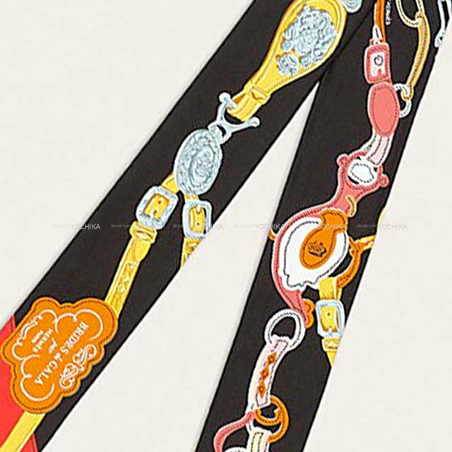 2023 SS HERMES scarf Twilly Brides de Gala Applique Pique Ebene/Jaune d'Or/Rouge Silk100%[BRAND NEW][Authentic]