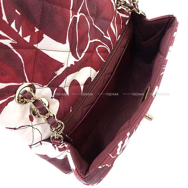 [Pre-loved] 2022 AW CHANEL Shoulder bag Matelasse 25 Flower Print Chain Burgundy/White Print Silk Champagne Gold HW AS3522[LIKE NEW][Authentic]