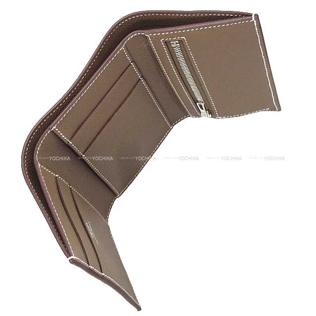 HERMES Tri-fold wallet Bearn Combine Etoupe Veau Epsom Silver HW Stamp B[BRAND NEW][Authentic]