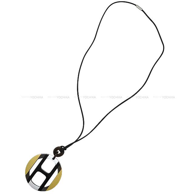 HERMES necklace H Equipe Pendant Illusion de nuit Buffalo Horn Silver HW[BRAND NEW][Authentic]