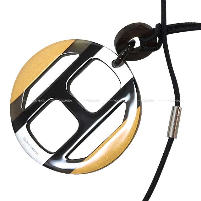 HERMES necklace H Equipe Pendant Illusion de nuit Buffalo Horn Silver HW[BRAND NEW][Authentic]