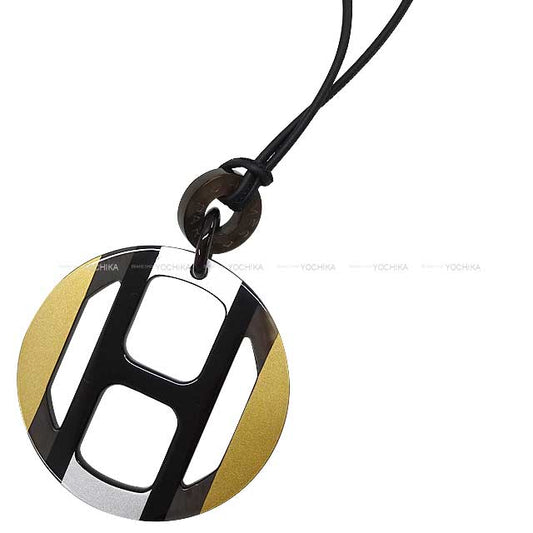 HERMES necklace H Equipe Pendant Illusion de nuit Buffalo Horn Silver HW[BRAND NEW][Authentic]