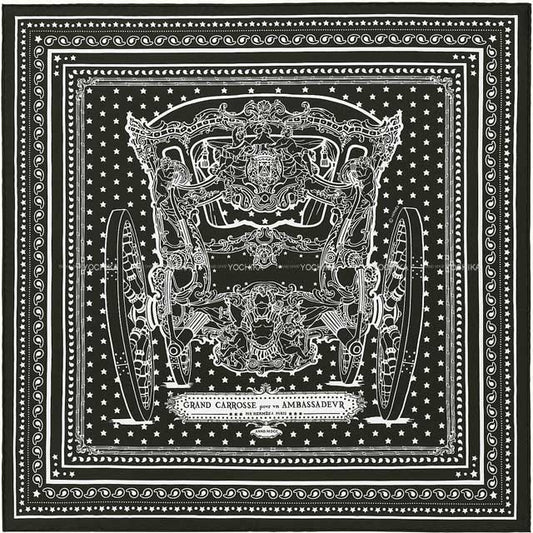 HERMES scarf Carre 55 Grand Carrosse Noir (Black)/Blanc (White) Silk100%[EXCELLENT][Authentic]