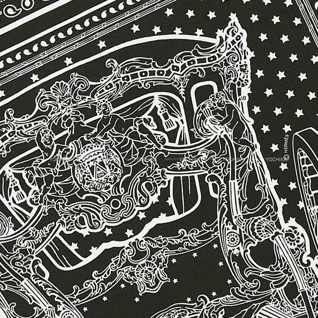 HERMES scarf Carre 55 Grand Carrosse Noir (Black)/Blanc (White) Silk100%[EXCELLENT][Authentic]