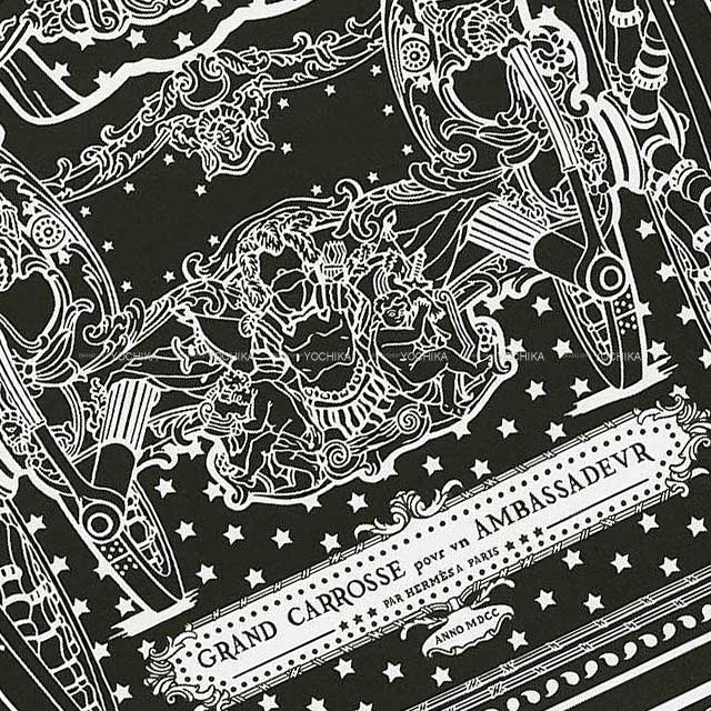 HERMES scarf Carre 55 Grand Carrosse Noir (Black)/Blanc (White) Silk100%[EXCELLENT][Authentic]