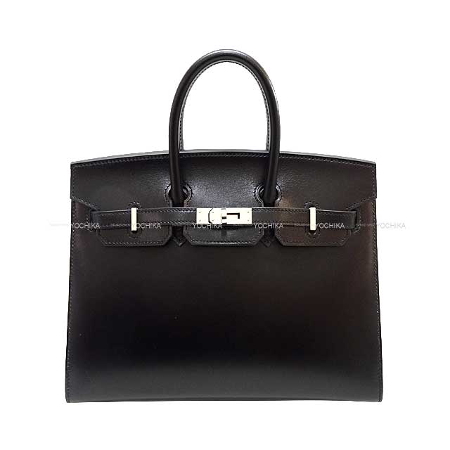 HERMES Handbag Birkin25 Sellier Noir (Black) Box Calf Silver HW Stamp B[EXCELLENT][Authentic]