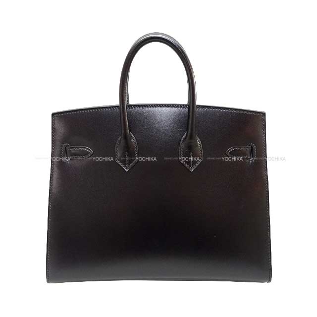 HERMES Handbag Birkin25 Sellier Noir (Black) Veau Sikkim Silver HW Stamp B[EXCELLENT][Authentic]