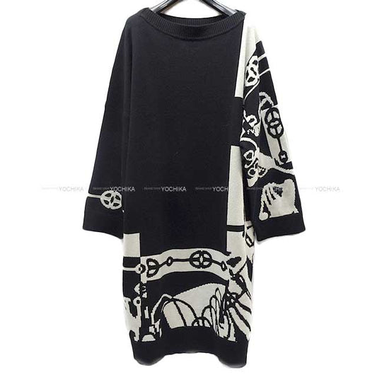 [Pre-loved] 2022 SS HERMES One‐piece dress Knit Culiquetis Chaine D'ancre #34 Noir (Black)/Blanc (White) Cashmere100%[LIKE NEW][Authentic]